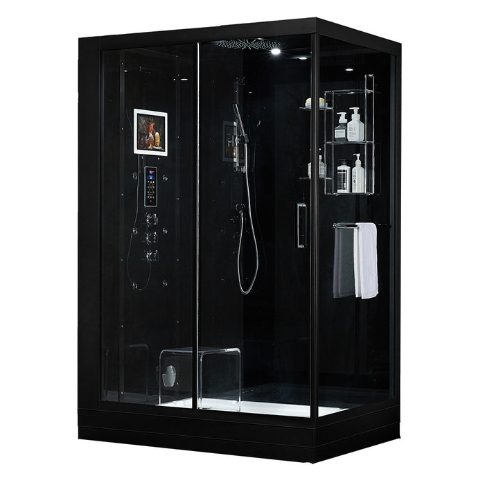 Maya Bath Platinum Anzio Steam Shower with TV - 57" x 37" x 88" - Black - Left Side - Cottage Chest