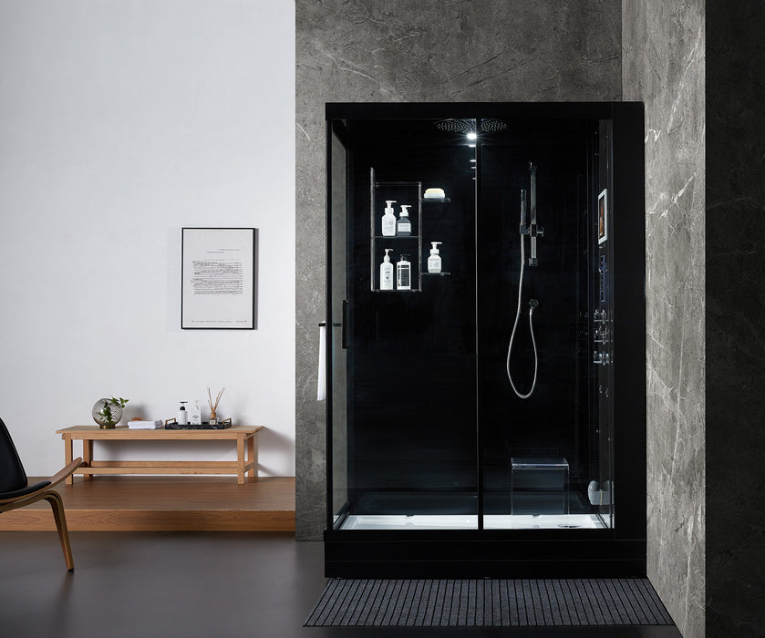 Maya Bath Platinum Anzio Steam Shower with TV - 57" x 37" x 88" - Black - Right Side - Cottage Chest