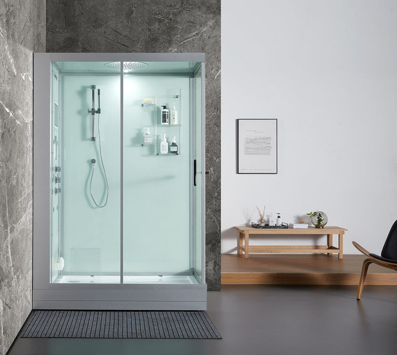 Maya Bath Platinum Anzio Steam Shower with TV - 57" x 37" x 88" - White - Left Side - Cottage Chest