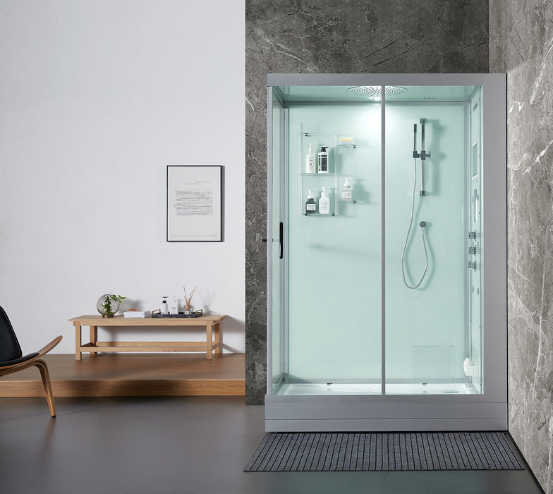 Maya Bath Platinum Anzio Steam Shower with TV - 57" x 37" x 88" - White - Right Side - Cottage Chest