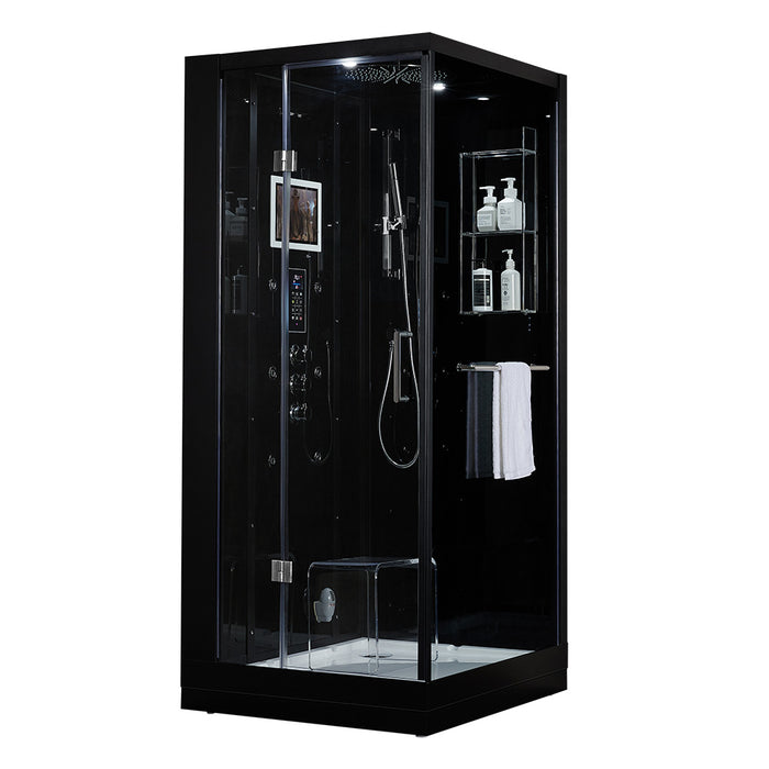 Maya Bath Arezzo Steam Shower with TV - 37" x 37" x 88" - Black - Left Side - Cottage Chest