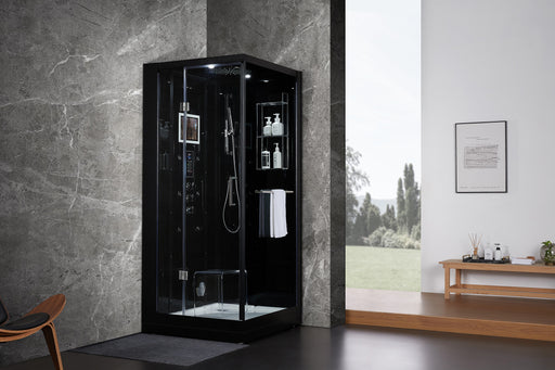 Maya Bath Arezzo Steam Shower with TV - 37" x 37" x 88" - Black - Left Side - Cottage Chest