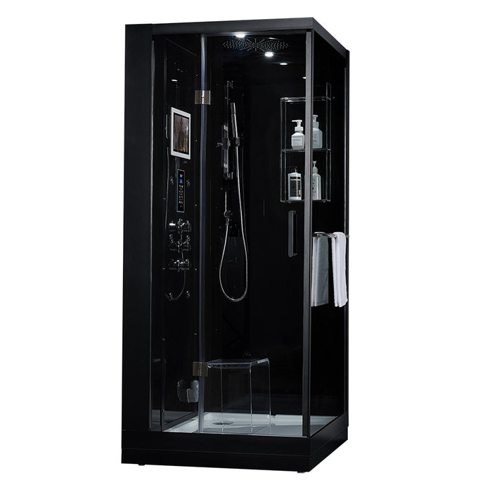 Maya Bath Arezzo Steam Shower with TV - 37" x 37" x 88" - Black - Left Side - Cottage Chest