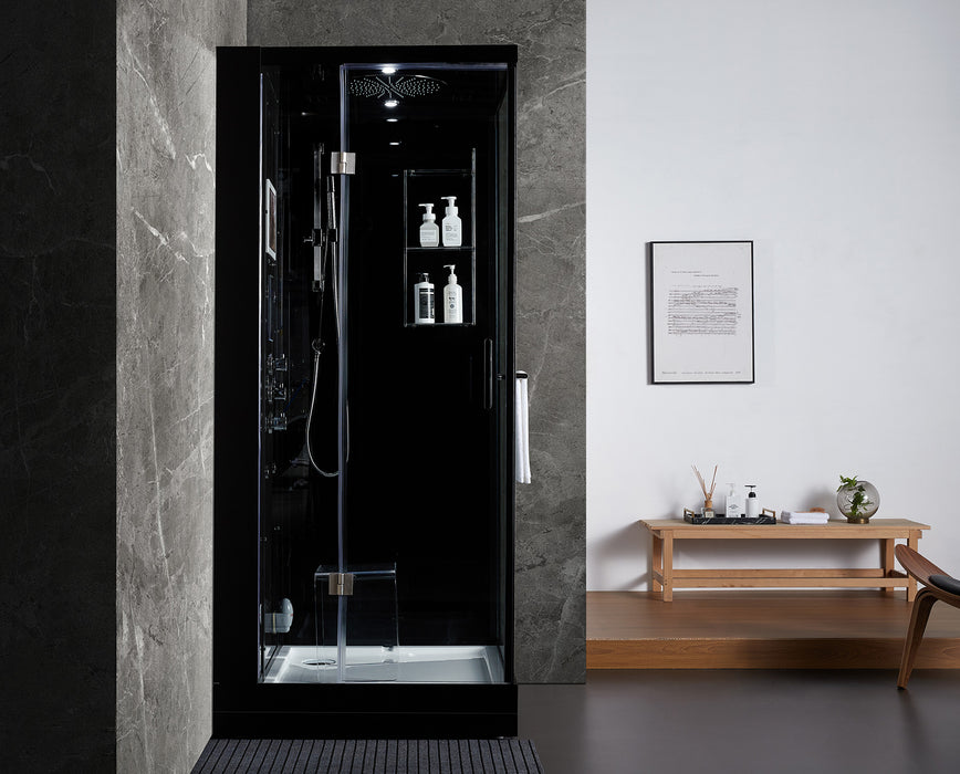 Maya Bath Arezzo Steam Shower with TV - 37" x 37" x 88" - Black - Left Side - Cottage Chest