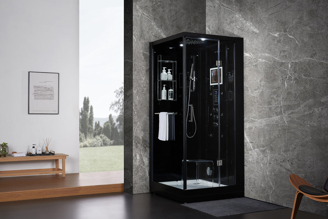 Maya Bath Arezzo Steam Shower with TV - 37" x 37" x 88" - Black - Right Side - Cottage Chest