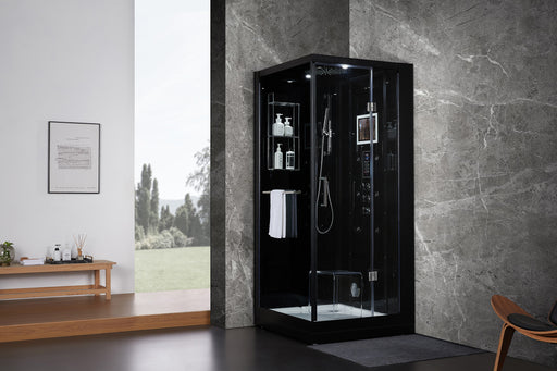 Maya Bath Arezzo Steam Shower with TV - 37" x 37" x 88" - Black - Right Side - Cottage Chest