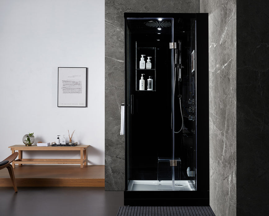 Maya Bath Arezzo Steam Shower with TV - 37" x 37" x 88" - Black - Right Side - Cottage Chest