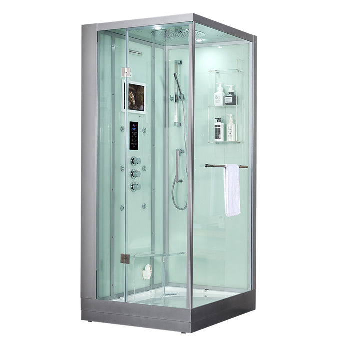 Maya Bath Arezzo Steam Shower with TV - 37" x 37" x 88" - White - Left Side - Cottage Chest