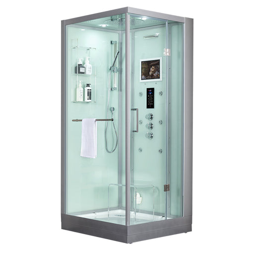 Maya Bath Arezzo Steam Shower with TV - 37" x 37" x 88" - White - Right Side - Cottage Chest