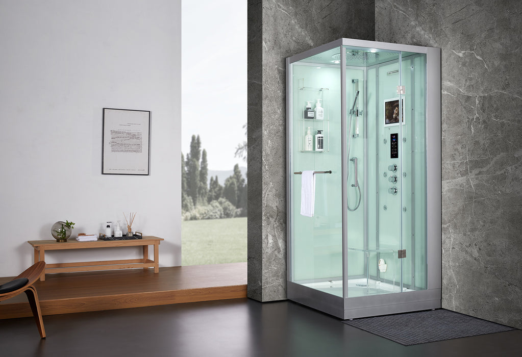 Maya Bath Arezzo Steam Shower with TV - 37" x 37" x 88" - White - Right Side - Cottage Chest