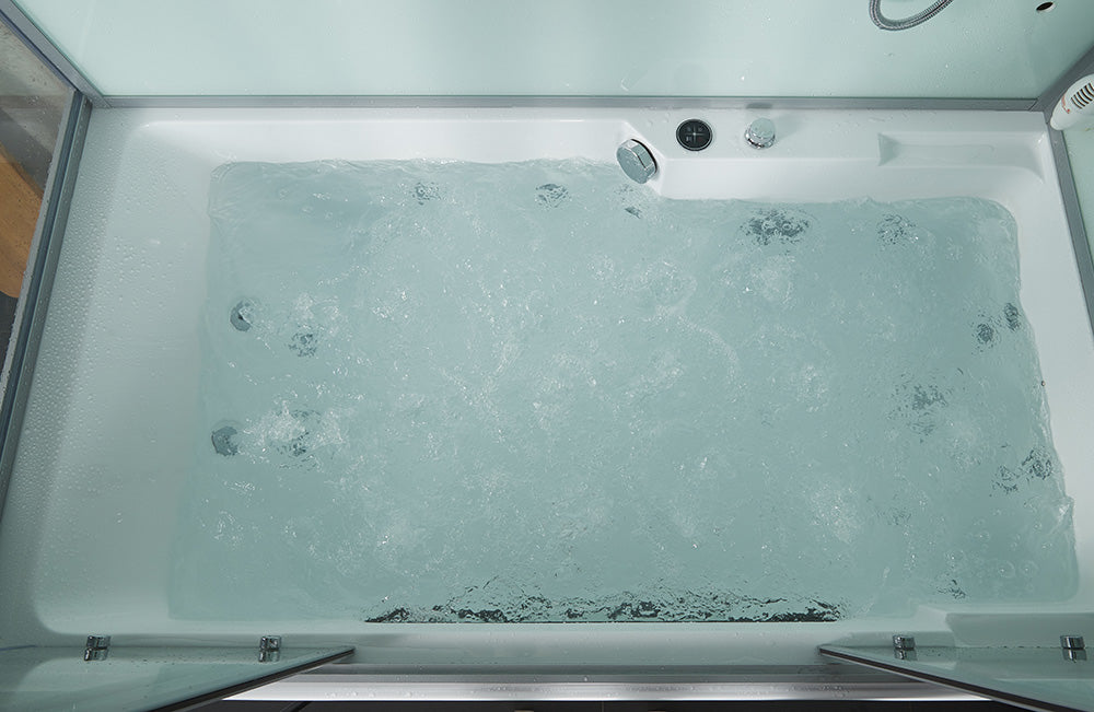 Maya Bath Catania Platinum Steam Shower Whirlpool Bathtub Combo with Smart TV - 71" × 38" × 88" - White - Right Side - Cottage Chest