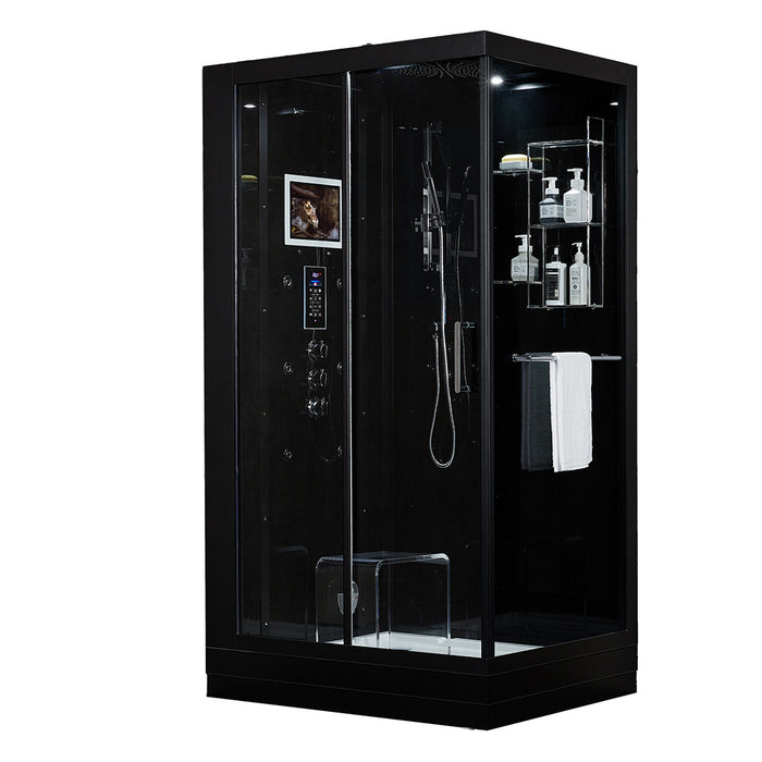 Maya Bath Platinum Lucca Steam Shower with TV - 47" x 33" x 88" - Black - Left Side - Cottage Chest