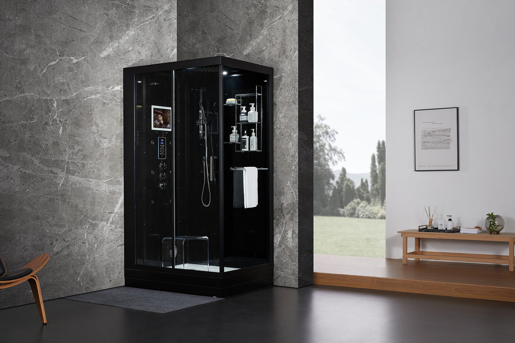 Maya Bath Platinum Lucca Steam Shower with TV - 47" x 33" x 88" - Black - Left Side - Cottage Chest