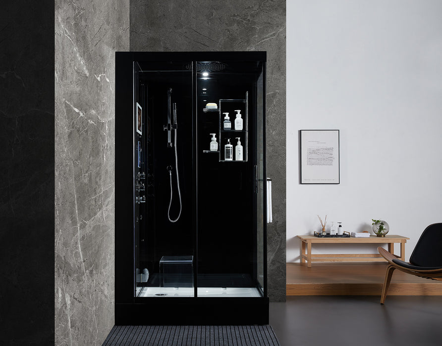 Maya Bath Platinum Lucca Steam Shower with TV - 47" x 33" x 88" - Black - Left Side - Cottage Chest