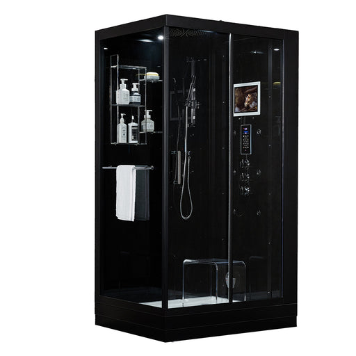 Maya Bath Platinum Lucca Steam Shower with TV - 47" x 33" x 88" - Black - Right Side - Cottage Chest