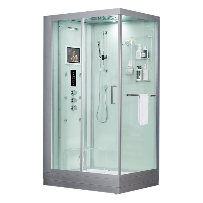 Maya Bath Platinum Lucca Steam Shower with TV - 47" x 33" x 88" - White - Left Side - Cottage Chest