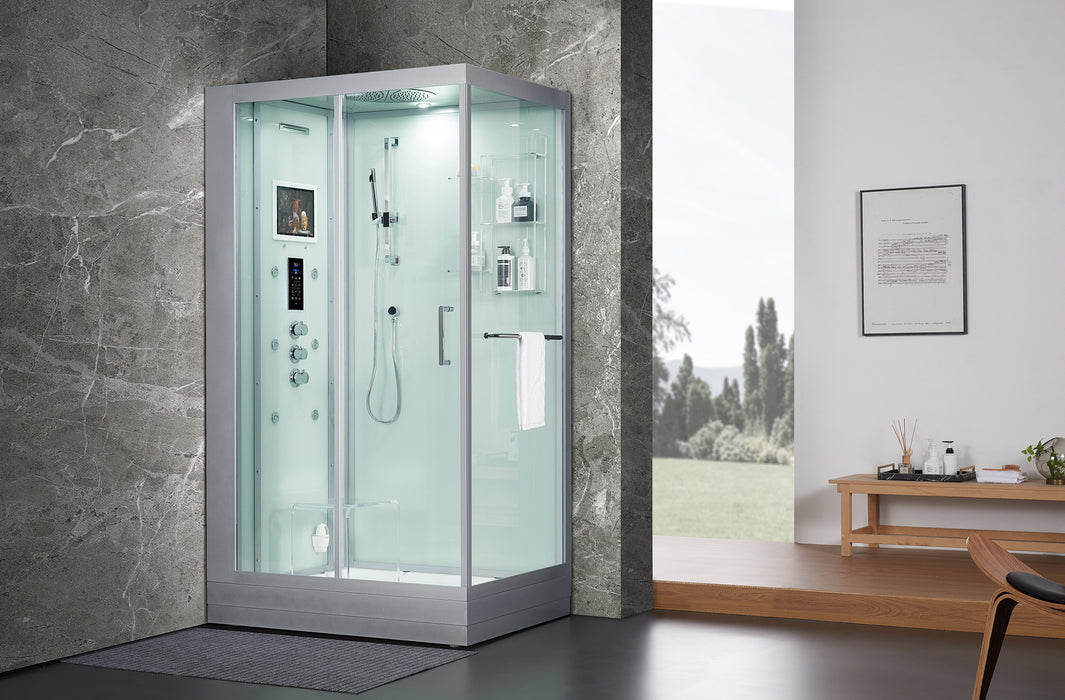 Maya Bath Platinum Lucca Steam Shower with TV - 47" x 33" x 88" - White - Left Side - Cottage Chest