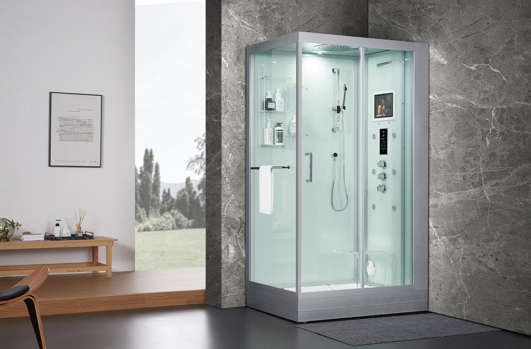 Maya Bath Platinum Lucca Steam Shower with TV - 47" x 33" x 88" - White - Right Side - Cottage Chest