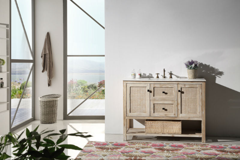 Legion Furniture 48" Solid Rustic White Wash Wood Sink Vanity with Marble Top - Rustic White Wash - Cottage Chest