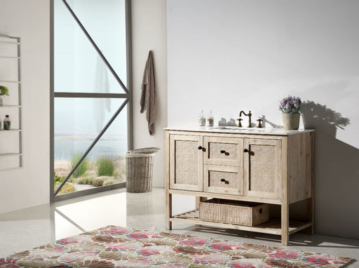 Legion Furniture 48" Solid Rustic White Wash Wood Sink Vanity with Marble Top - Rustic White Wash - Cottage Chest