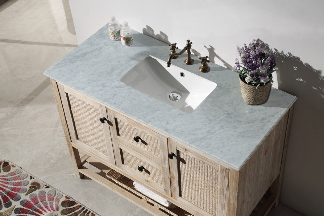 Legion Furniture 48" Solid Rustic White Wash Wood Sink Vanity with Marble Top - Rustic White Wash - Cottage Chest