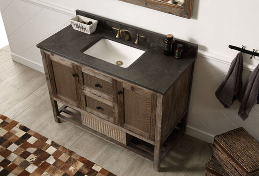 Legion Furniture 48" Solid Wood Sink Vanity with Moon Stone Top - Brown Rustic Finish - Cottage Chest