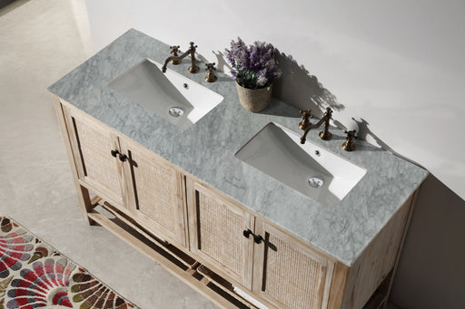 Legion Furniture 60" Solid Wood Sink Vanity with Marble Top - Rustic White Wash - Cottage Chest