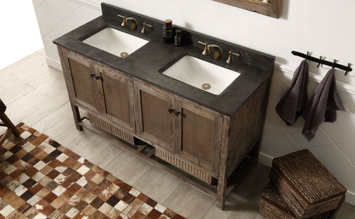 Legion Furniture 60" Solid Wood Sink Vanity with Moon Stone Top - Brown Rustic Finish - Cottage Chest