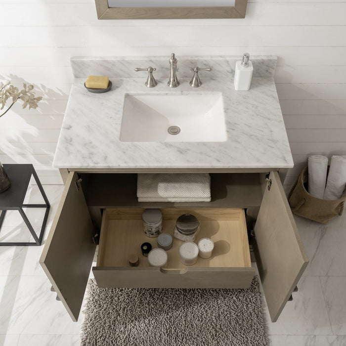 Legion Furniture 36" Antique Gray Oak Bathroom Vanity with Carrara White Top Sink - Cottage Chest