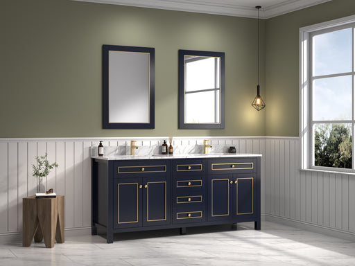 Legion Furniture 72" Blue Finish Double Sink Vanity Cabinet with Carrara White Top - Cottage Chest