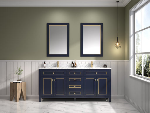 Legion Furniture 72" Blue Finish Double Sink Vanity Cabinet with Carrara White Top - Cottage Chest