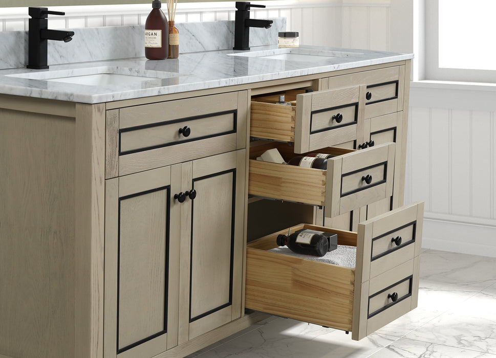 Legion Furniture 72" Light Oak Finish Double Sink Vanity Cabinet with Carrara White Top - Cottage Chest