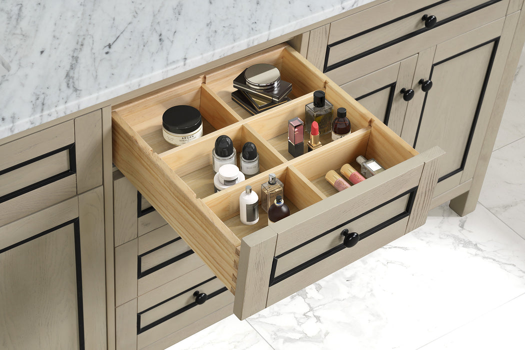 Legion Furniture 72" Light Oak Finish Double Sink Vanity Cabinet with Carrara White Top - Cottage Chest