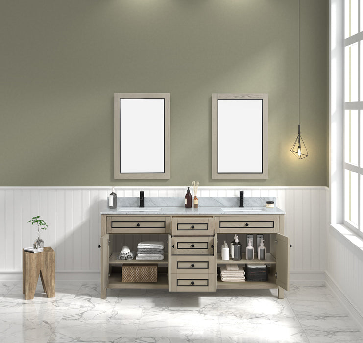 Legion Furniture 72" Light Oak Finish Double Sink Vanity Cabinet with Carrara White Top - Cottage Chest