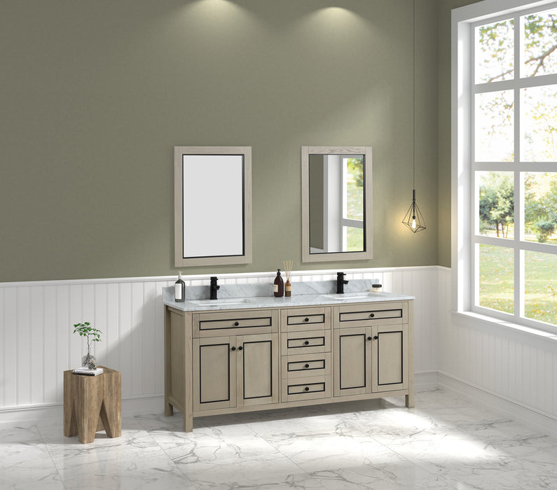 Legion Furniture 72" Light Oak Finish Double Sink Vanity Cabinet with Carrara White Top - Cottage Chest