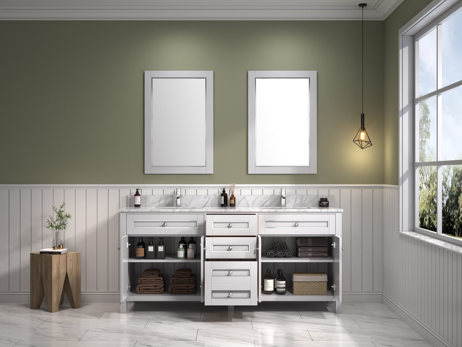 Legion Furniture 72" White Finish Double Sink Vanity Cabinet with Carrara White Top - Cottage Chest