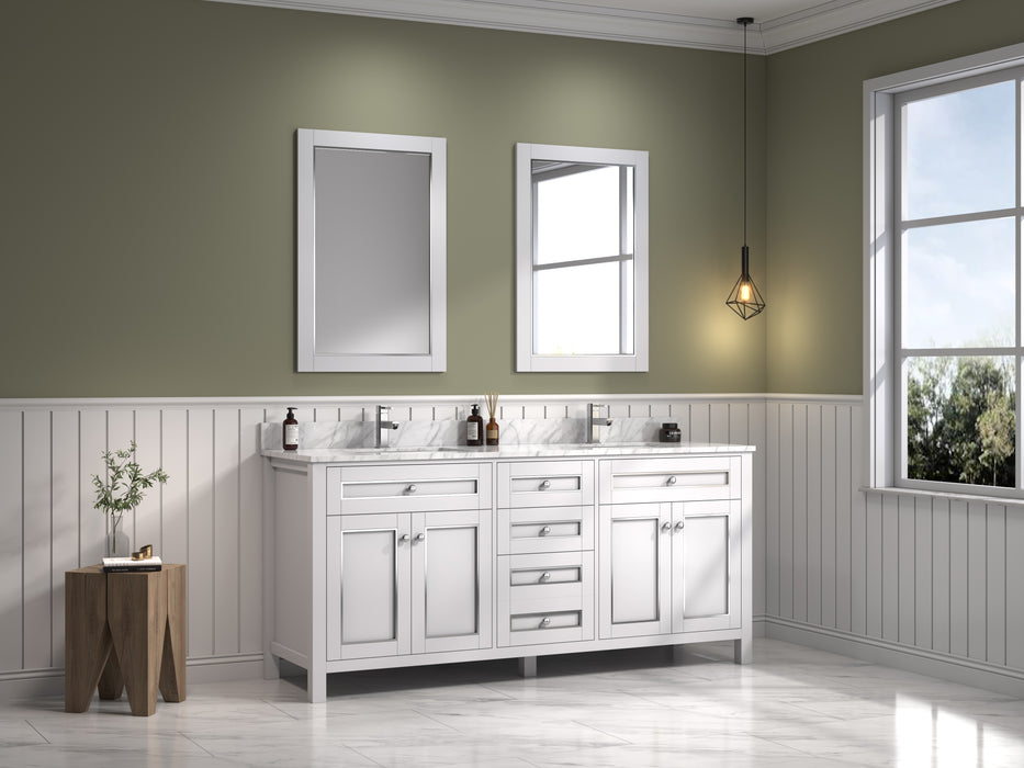 Legion Furniture 72" White Finish Double Sink Vanity Cabinet with Carrara White Top - Cottage Chest