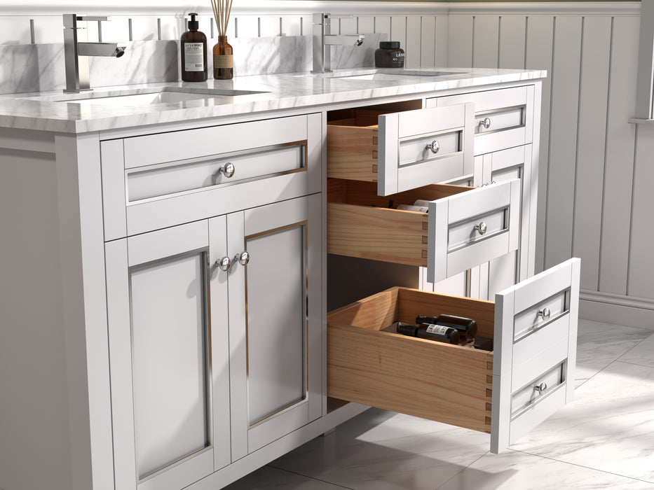 Legion Furniture 72" White Finish Double Sink Vanity Cabinet with Carrara White Top - Cottage Chest