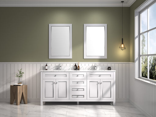 Legion Furniture 72" White Finish Double Sink Vanity Cabinet with Carrara White Top - Cottage Chest