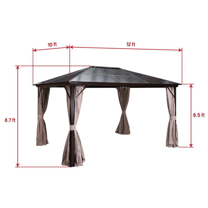 EROMMY Patio Hardtop Gazebo 10’X12’ Aluminum Frame Gazebos With Netting & Curtain - Cottage Chest