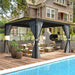 EROMMY 10' X 10' Outdoor Louvered Pergola, Patio Hardtop Gazebo For Garden Yard, Curtains And Netting Included, Black - Cottage Chest