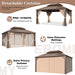 EROMMY 10'X13' Hardtop Gazebo Galvanized Steel Double-Roof Gazebo W/ Netting Curtain - Cottage Chest