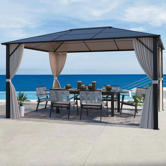 EROMMY Patio Hardtop Gazebo 10’X12’ Aluminum Frame Gazebos With Netting & Curtain - Cottage Chest