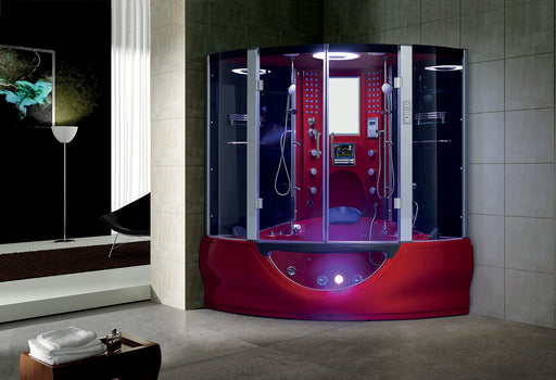 Maya Bath Valencia Steam Shower Whirlpool Bathtub Combo with TV 64" x 64" x 88" - Red - Cottage Chest