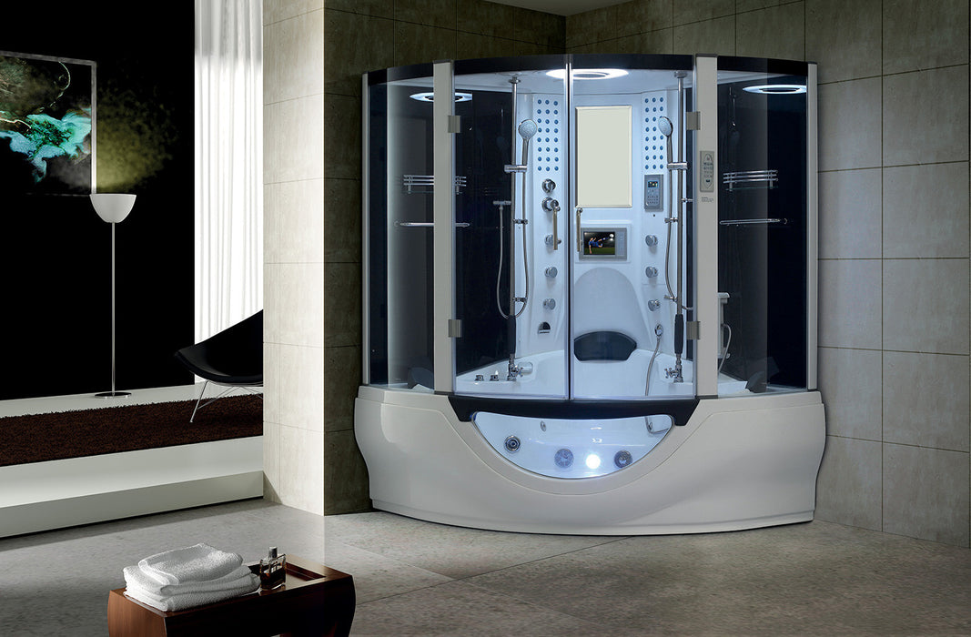 Maya Bath Valencia Steam Shower Whirlpool Bathtub Combo with TV 64" x 64" x 88" - White - Cottage Chest